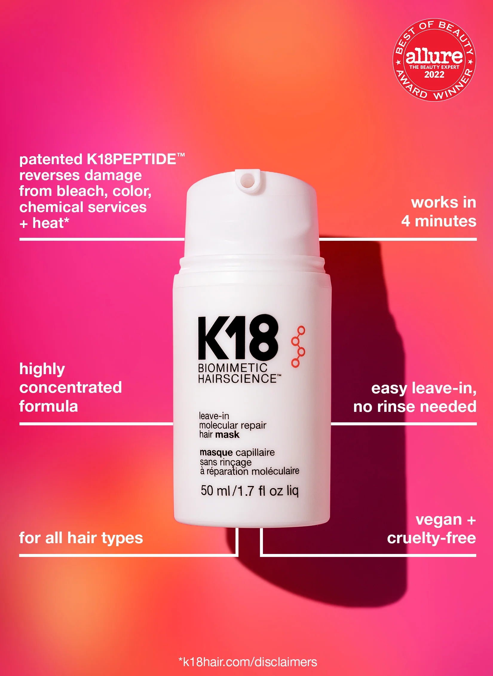 full-size leave-in molecular repair hair mask